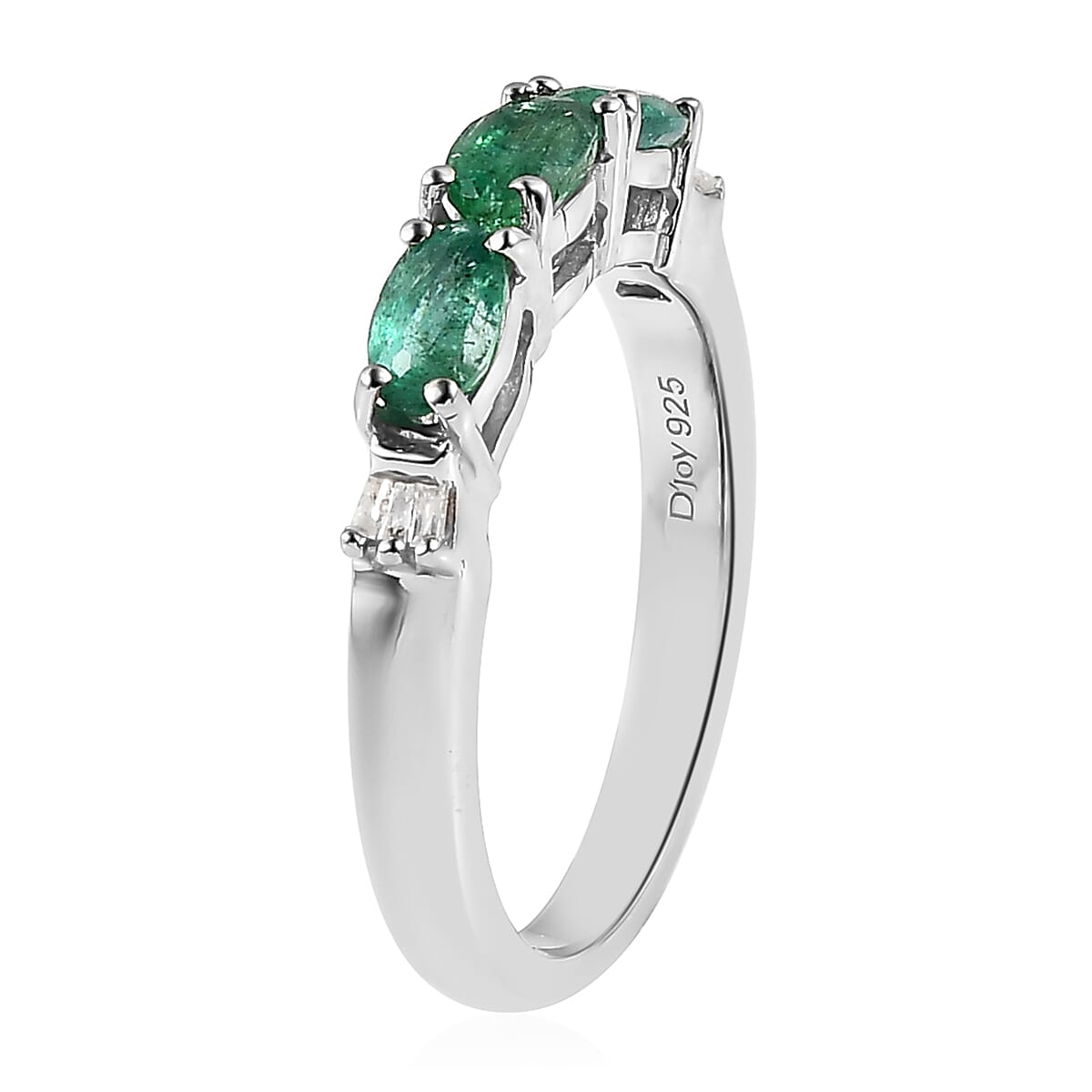 AAA Kagem Zambian Emerald and Diamond 3 Stone Ring in Platinum Over Sterling Silver (Size 7.0) 0.75 ctw image number 3