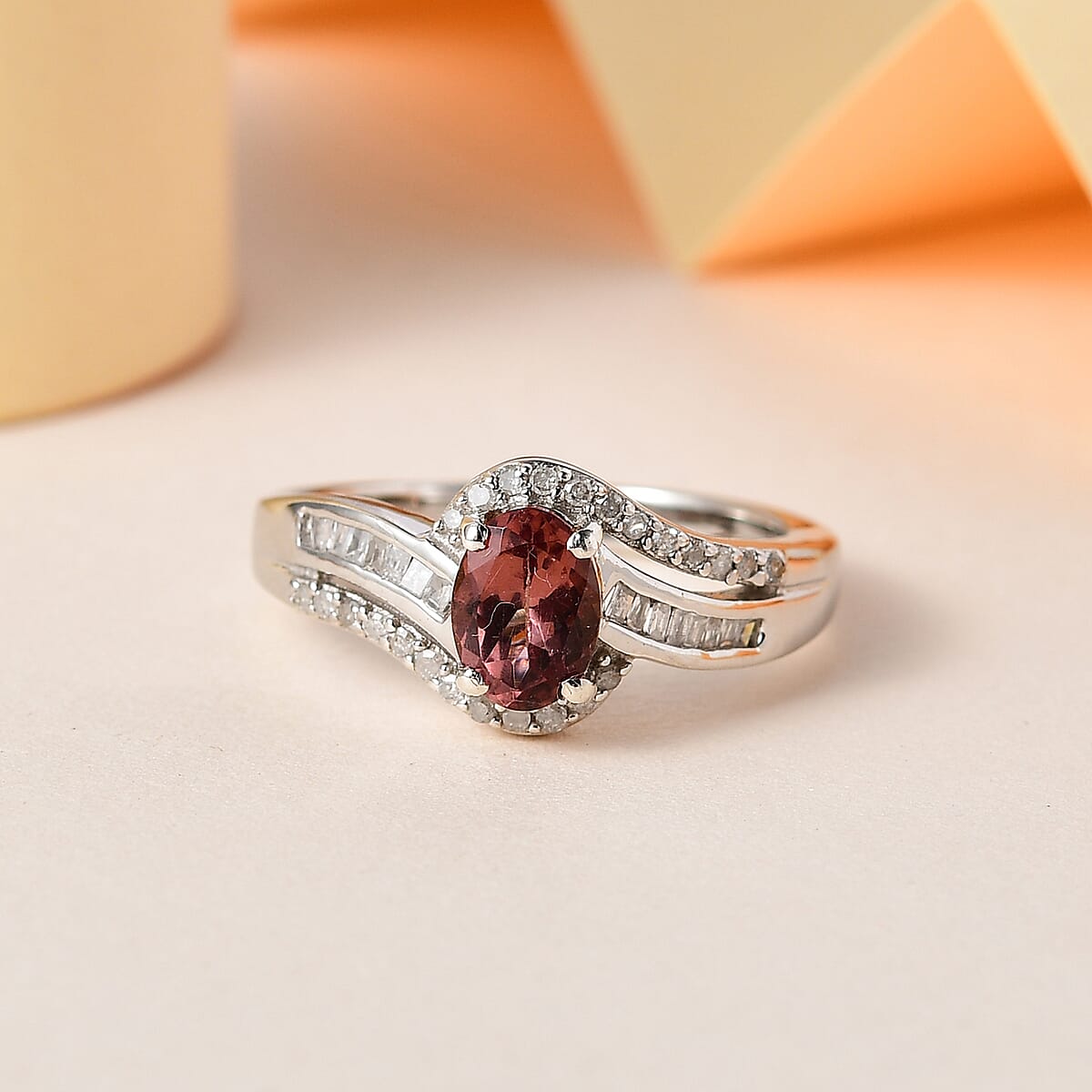 Red Rose Apatite and Diamond Ring in Platinum Over Sterling Silver (Size 9.0) 1.00 ctw image number 1