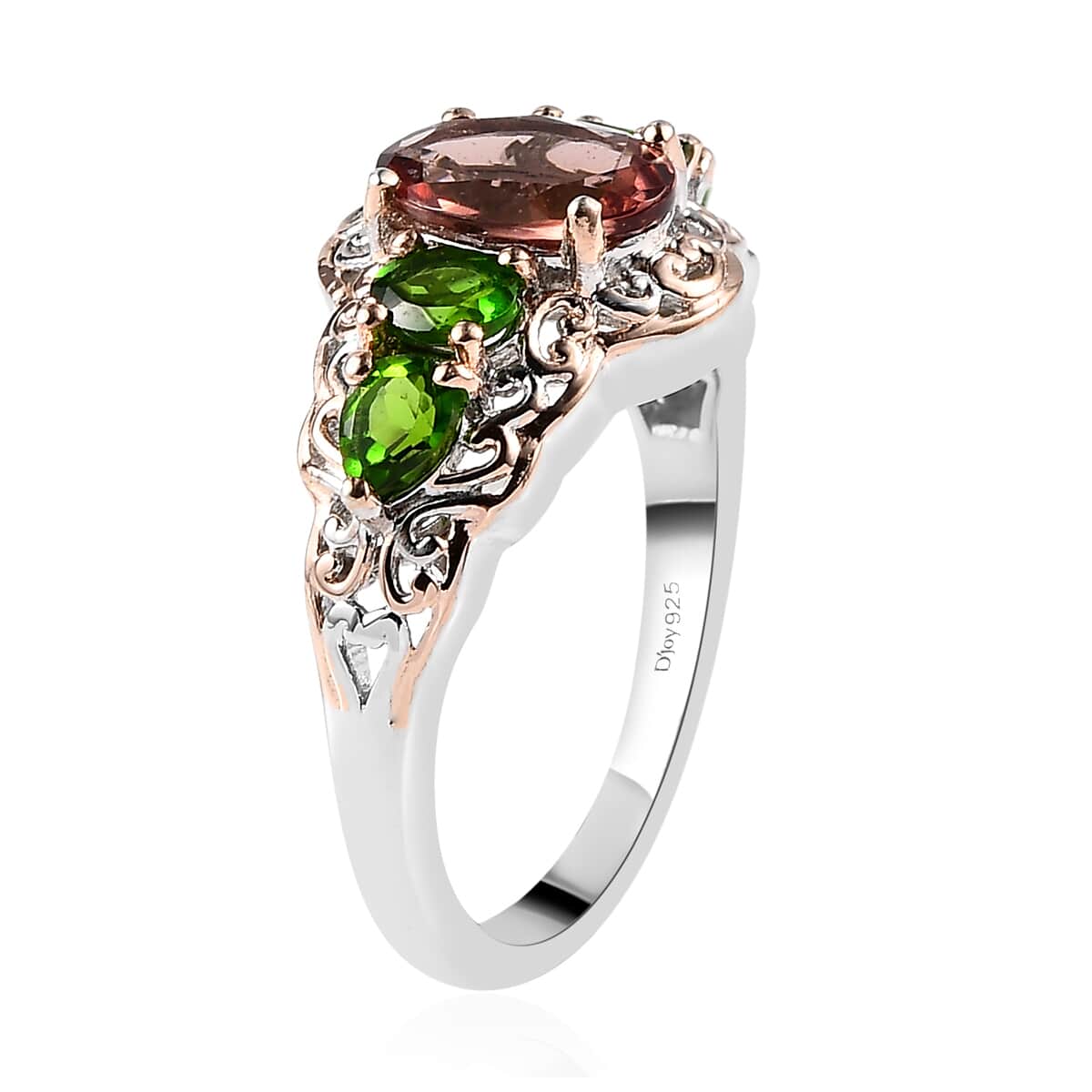 Red Apatite and Chrome Diopside Ring in Vermeil Rose Gold and Platinum Over Sterling Silver (Size 10.0) 2.00 ctw image number 3