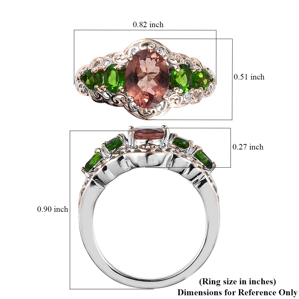 Red Apatite and Chrome Diopside Ring in Vermeil Rose Gold and Platinum Over Sterling Silver (Size 10.0) 2.00 ctw image number 5