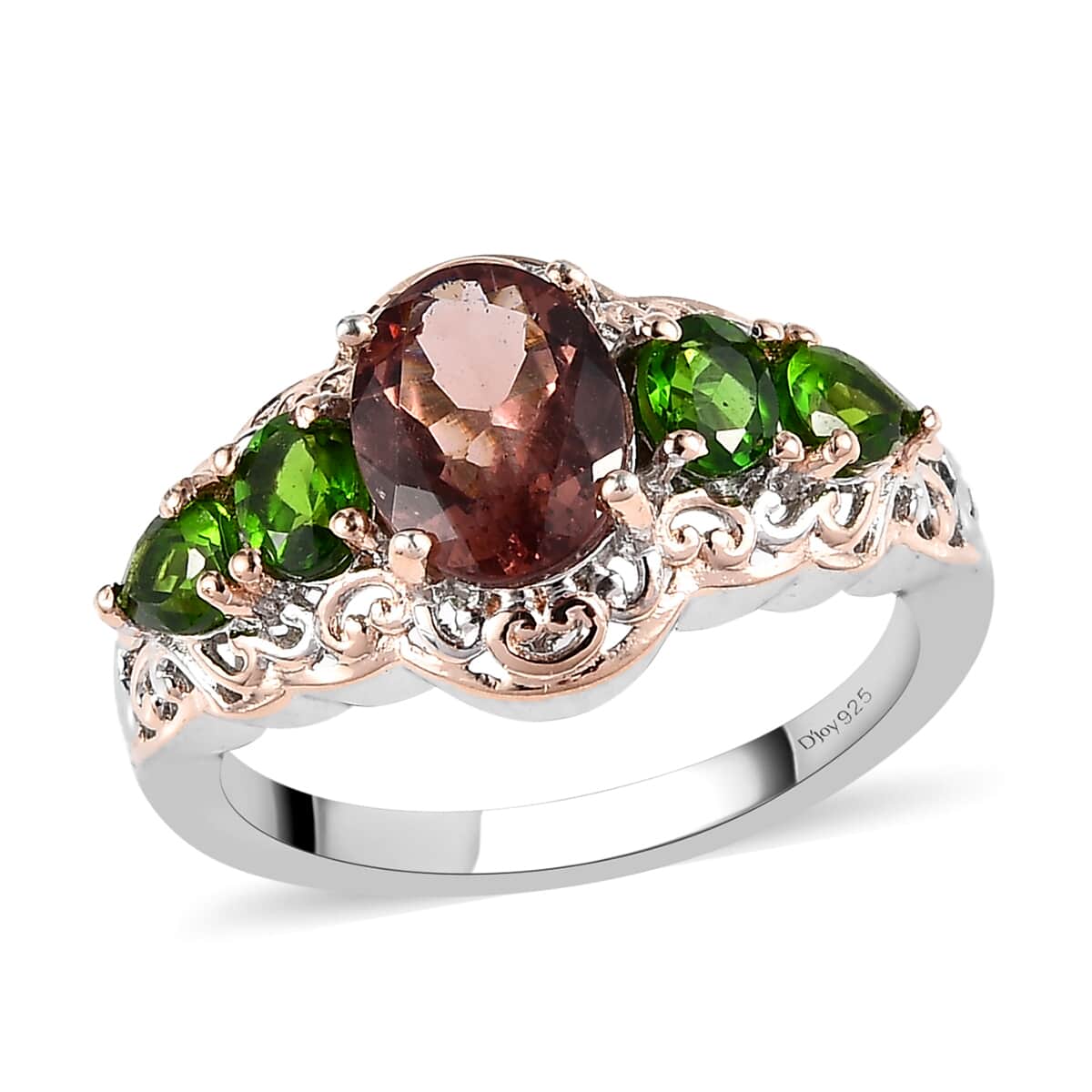 Red Rose Apatite and Chrome Diopside Ring in Vermeil Rose Gold and Platinum Over Sterling Silver (Size 9.0) 2.00 ctw image number 0