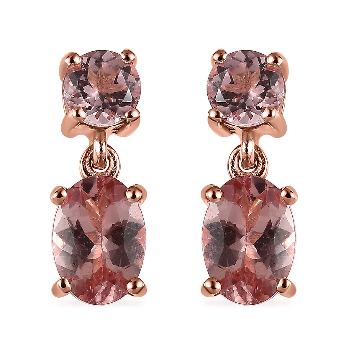 Red Rose Apatite Dangling Earrings in Vermeil Rose Gold Over Sterling Silver 2.15 ctw