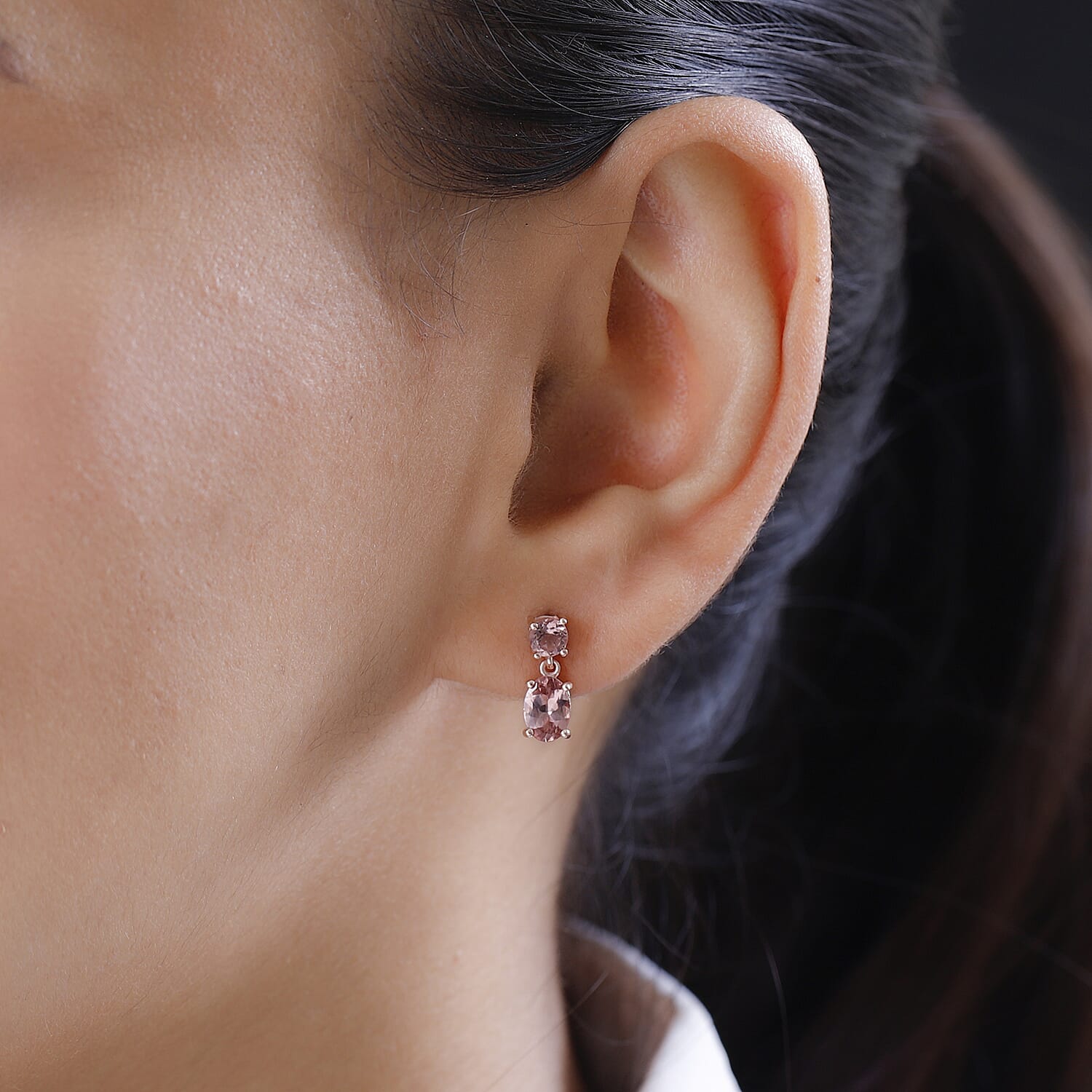Red Rose Apatite Dangling Earrings in Vermeil Rose Gold Over Sterling Silver 2.15 ctw