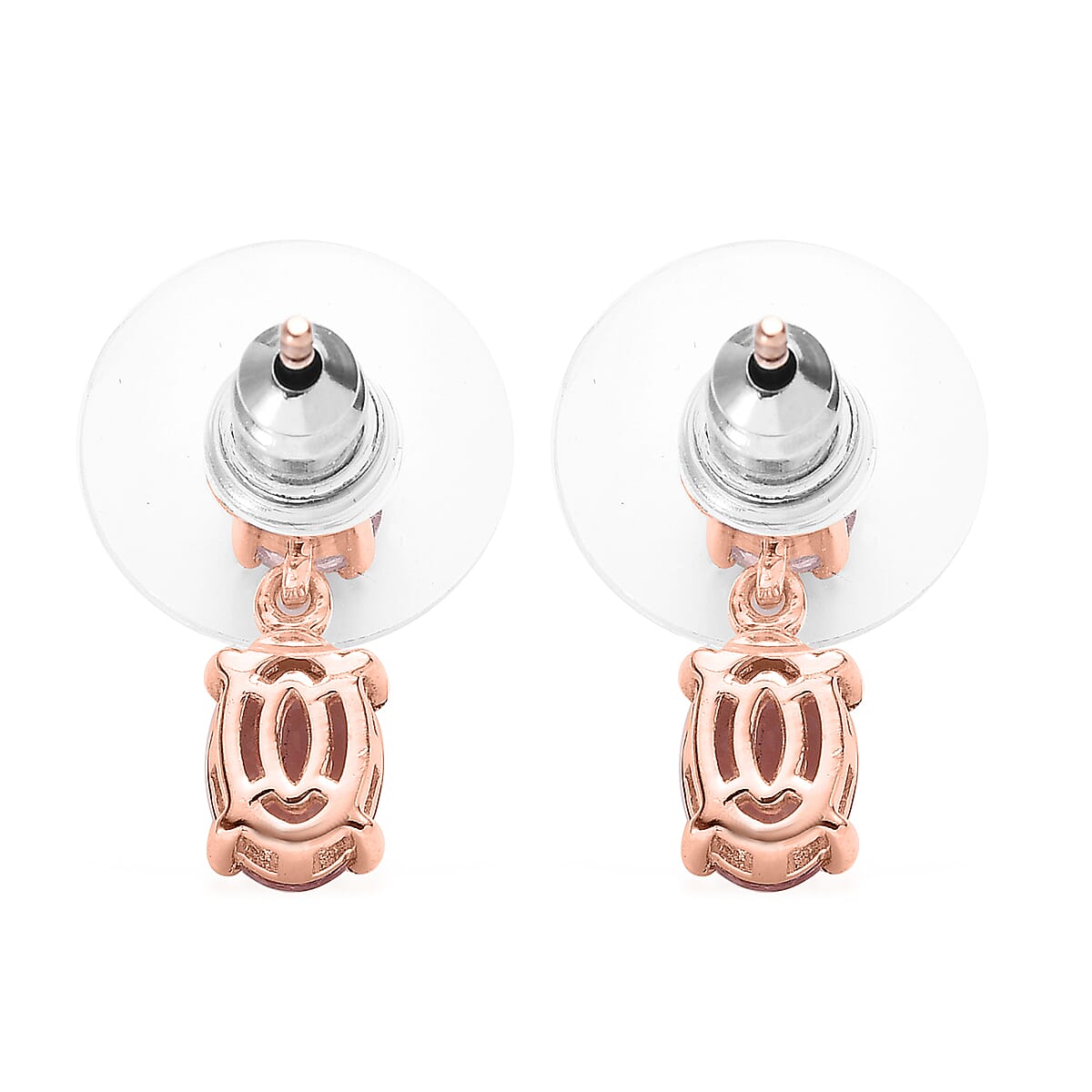 Red Rose Apatite Dangling Earrings in Vermeil Rose Gold Over Sterling Silver 2.15 ctw