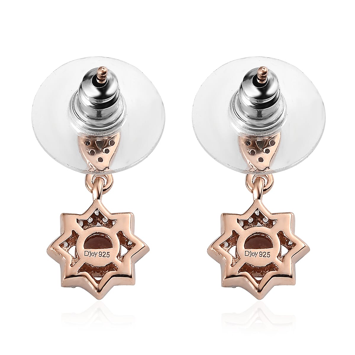 D'Joy Red Rose Apatite and White Zircon Dangling Earrings in Vermeil Rose Gold Over Sterling Silver 0.90 ctw