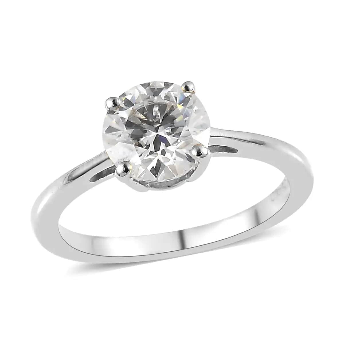 Moissanite Solitaire Ring, Moissanite Ring, Platinum Over Sterling Silver Ring 0.90 ctw (Size 5.0) image number 0