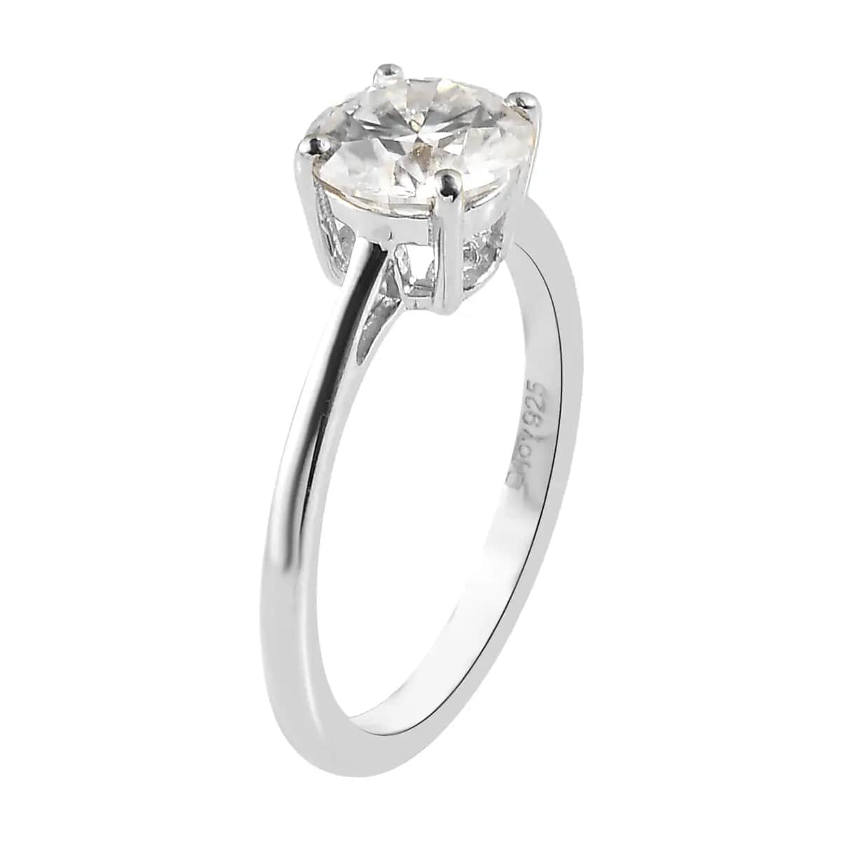 Moissanite Solitaire Ring, Moissanite Ring, Platinum Over Sterling Silver Ring 0.90 ctw (Size 5.0) image number 4