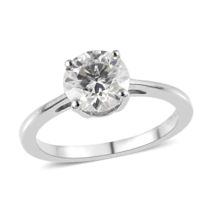 Moissanite Solitaire Ring, Moissanite Ring, Platinum Over Sterling Silver Ring 0.90 ctw (Size 6.0)