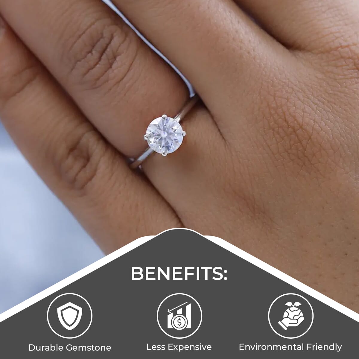 Moissanite Solitaire Ring, Moissanite Ring, Platinum Over Sterling Silver Ring 0.90 ctw (Size 6.0) image number 3