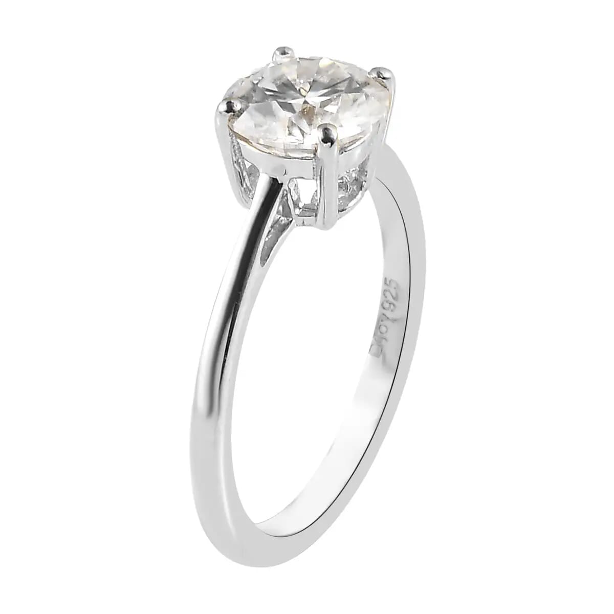 Moissanite Solitaire Ring, Moissanite Ring, Platinum Over Sterling Silver Ring 0.90 ctw (Size 6.0) image number 4