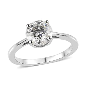 Moissanite 0.90 ctw Solitaire Ring, Moissanite Ring, Platinum Over Sterling Silver Ring (Size 7.0)