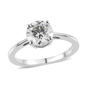 Moissanite 0.90 ctw Solitaire Ring, Moissanite Ring, Platinum Over Sterling Silver Ring (Size 9.0)