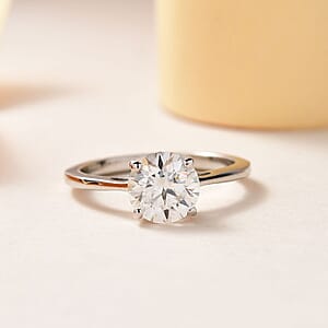 D'Joy Moissanite 0.90 ctw Solitaire Ring, Moissanite Ring, Platinum Over Sterling Silver Ring (Size 9.0)