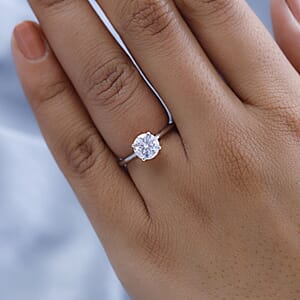 D'Joy Moissanite 0.90 ctw Solitaire Ring, Moissanite Ring, Platinum Over Sterling Silver Ring (Size 9.0)