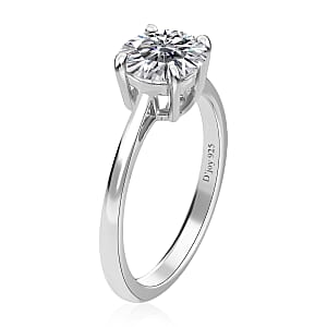D'Joy Moissanite 0.90 ctw Solitaire Ring, Moissanite Ring, Platinum Over Sterling Silver Ring (Size 9.0)