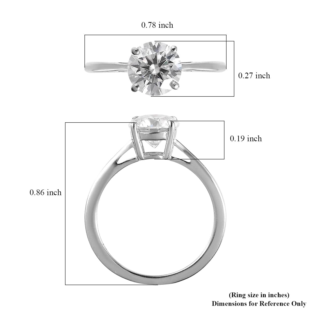 Moissanite 0.90 ctw Solitaire Ring, Moissanite Ring, Platinum Over Sterling Silver Ring (Size 9.0) image number 5