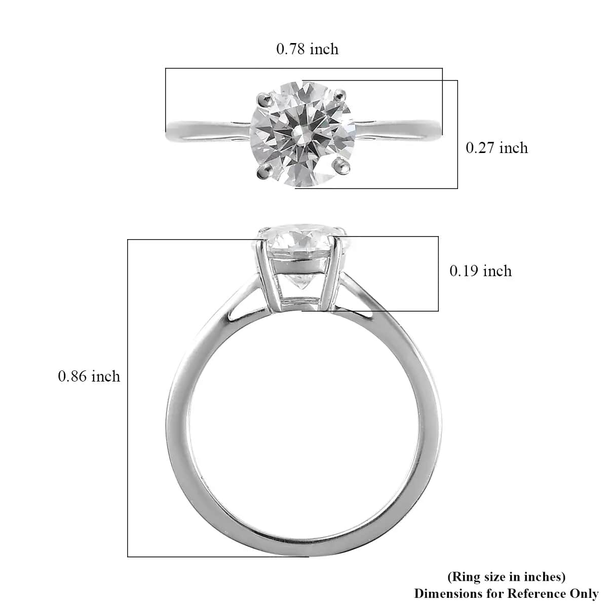 Moissanite 0.90 ctw Solitaire Ring, Moissanite Ring, Platinum Over Sterling Silver Ring (Size 9.0) image number 6