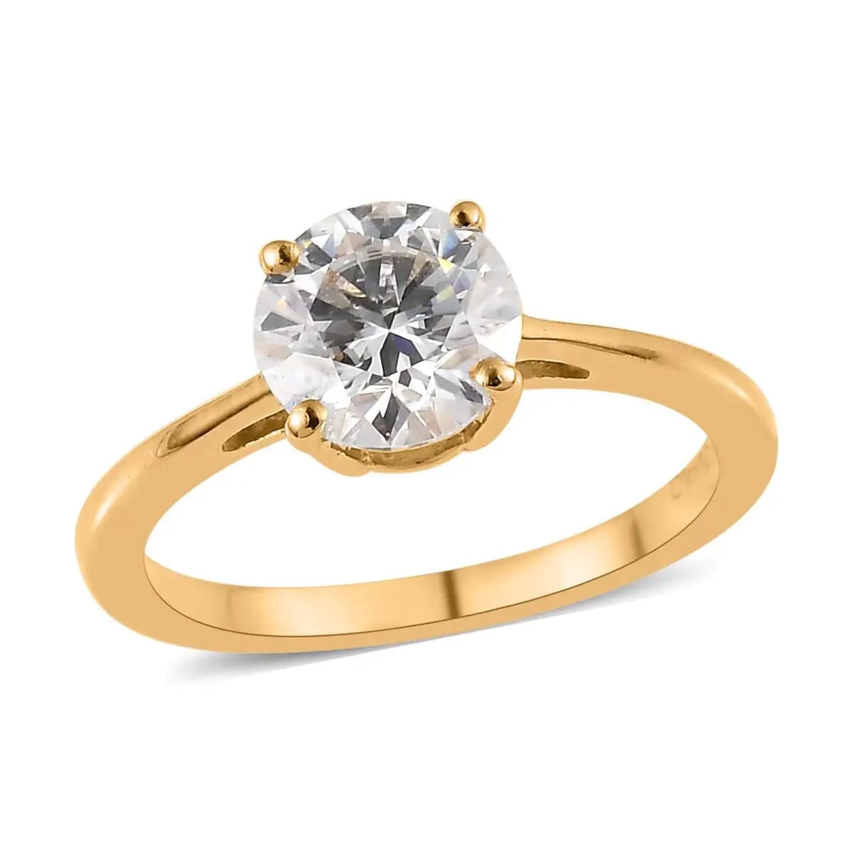 Moissanite 0.90 ctw Solitaire Ring, Moissanite Ring, Vermeil Yellow Gold Over Sterling Silver Ring (Size 6.0) image number 0