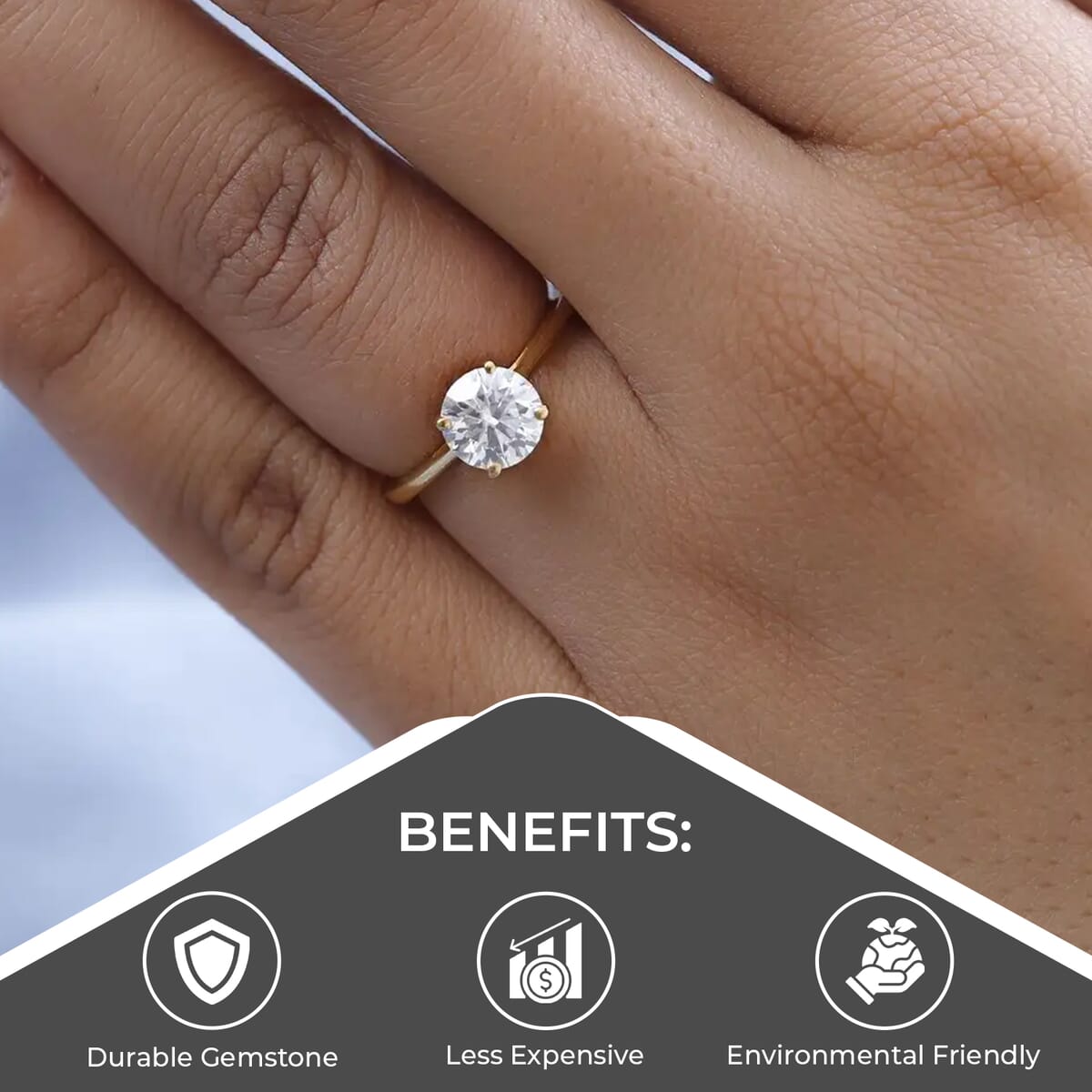 Moissanite 0.90 ctw Solitaire Ring, Moissanite Ring, Vermeil Yellow Gold Over Sterling Silver Ring (Size 6.0) image number 3