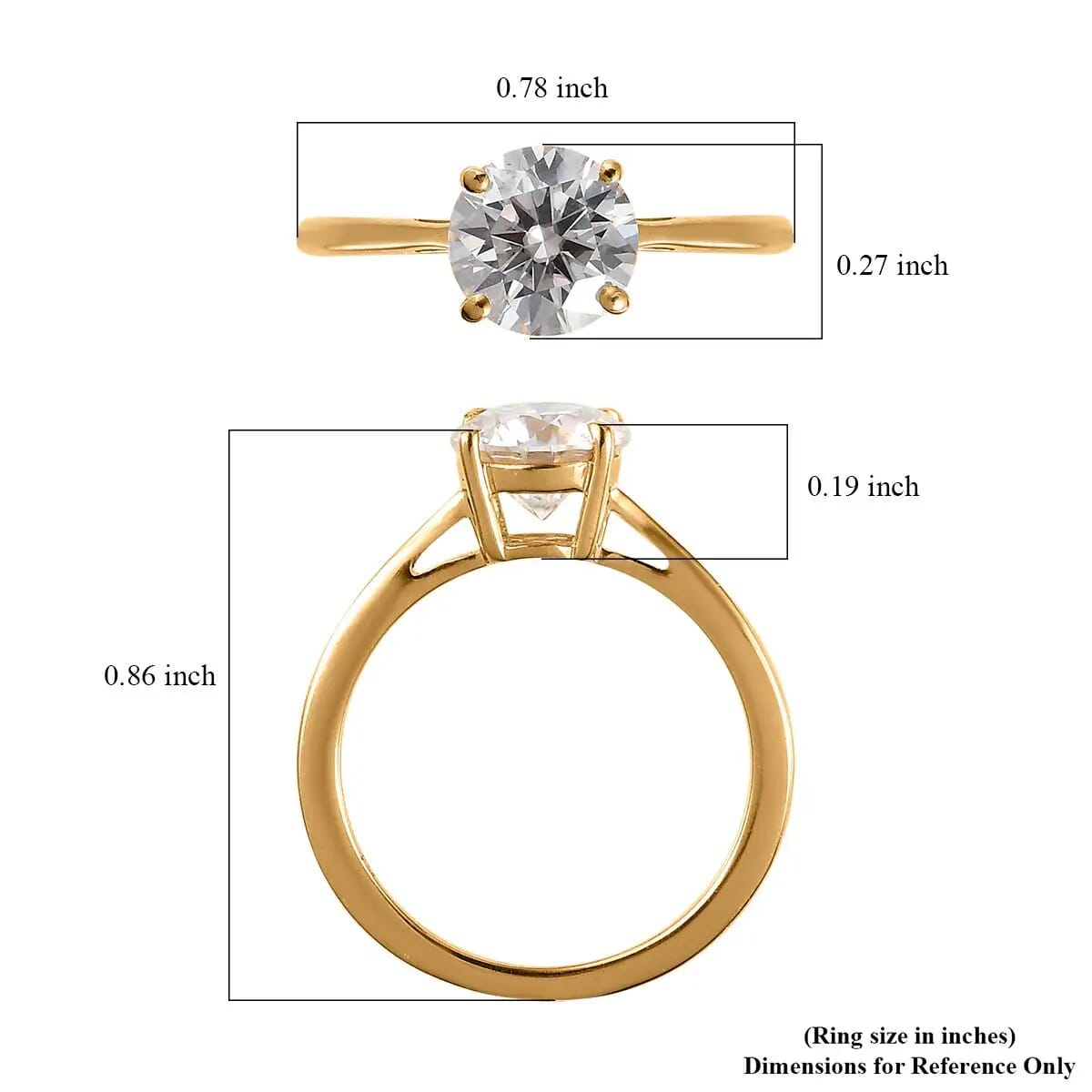 Moissanite 0.90 ctw Solitaire Ring, Moissanite Ring, Vermeil Yellow Gold Over Sterling Silver Ring (Size 6.0) image number 6