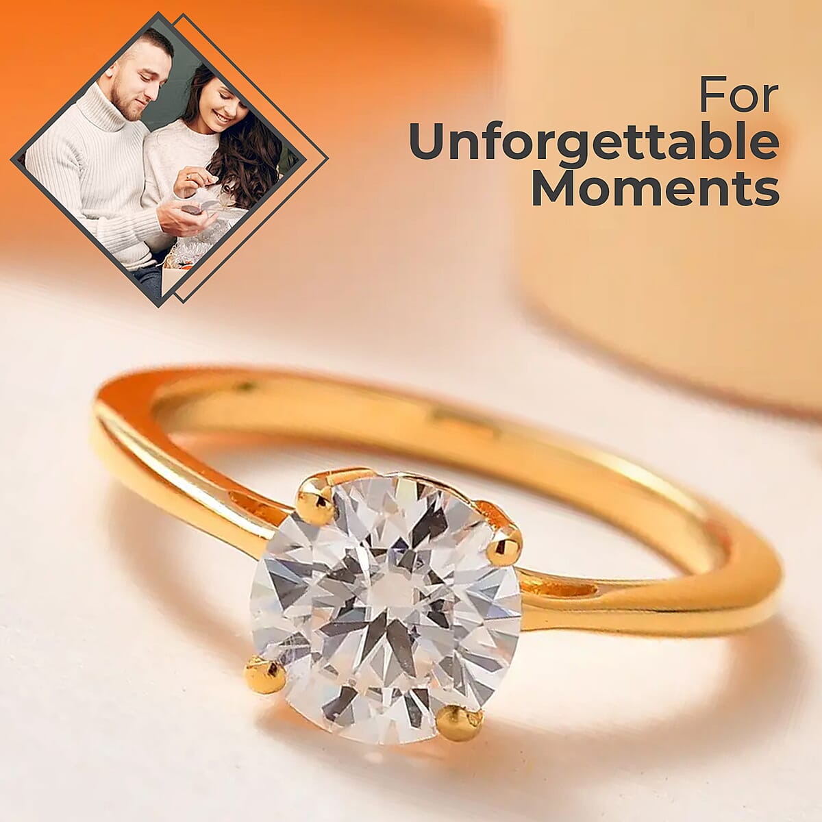 Moissanite Solitaire Ring, Moissanite Ring, Vermeil Yellow Gold Over Sterling Silver Ring 0.90 ctw (Size 9.0) image number 1