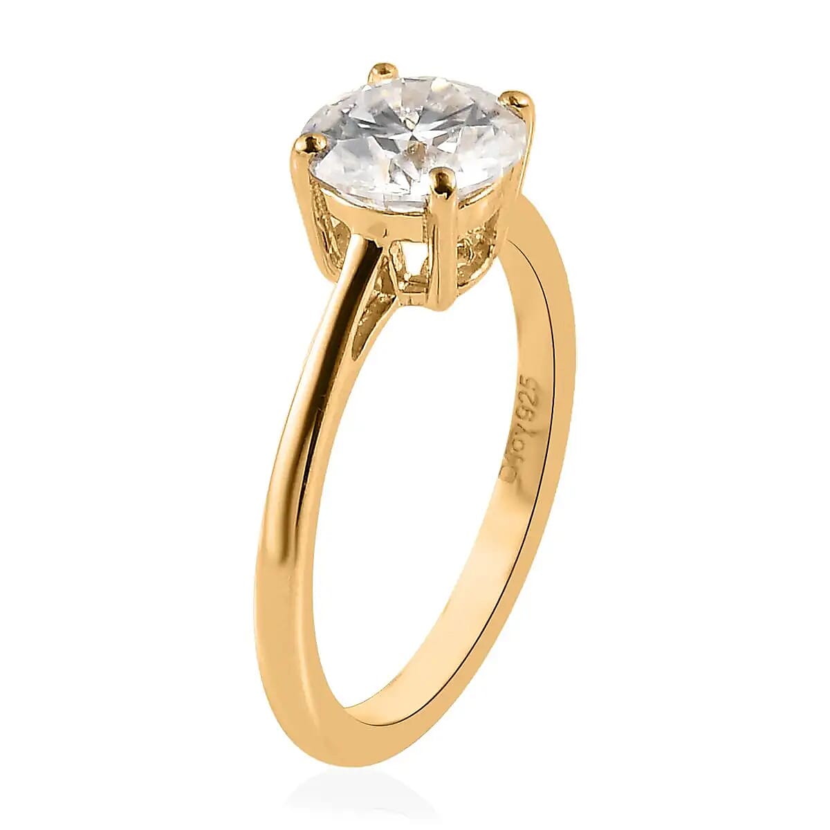 Moissanite Solitaire Ring, Moissanite Ring, Vermeil Yellow Gold Over Sterling Silver Ring 0.90 ctw (Size 9.0) image number 4