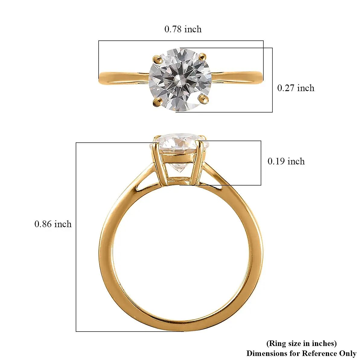 Moissanite Solitaire Ring, Moissanite Ring, Vermeil Yellow Gold Over Sterling Silver Ring 0.90 ctw (Size 9.0) image number 6