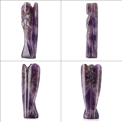Hand Carved Amethyst Guardian Angel with Matching Beaded Stretch Bracelet