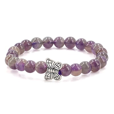 Hand Carved Amethyst Guardian Angel with Matching Beaded Stretch Bracelet