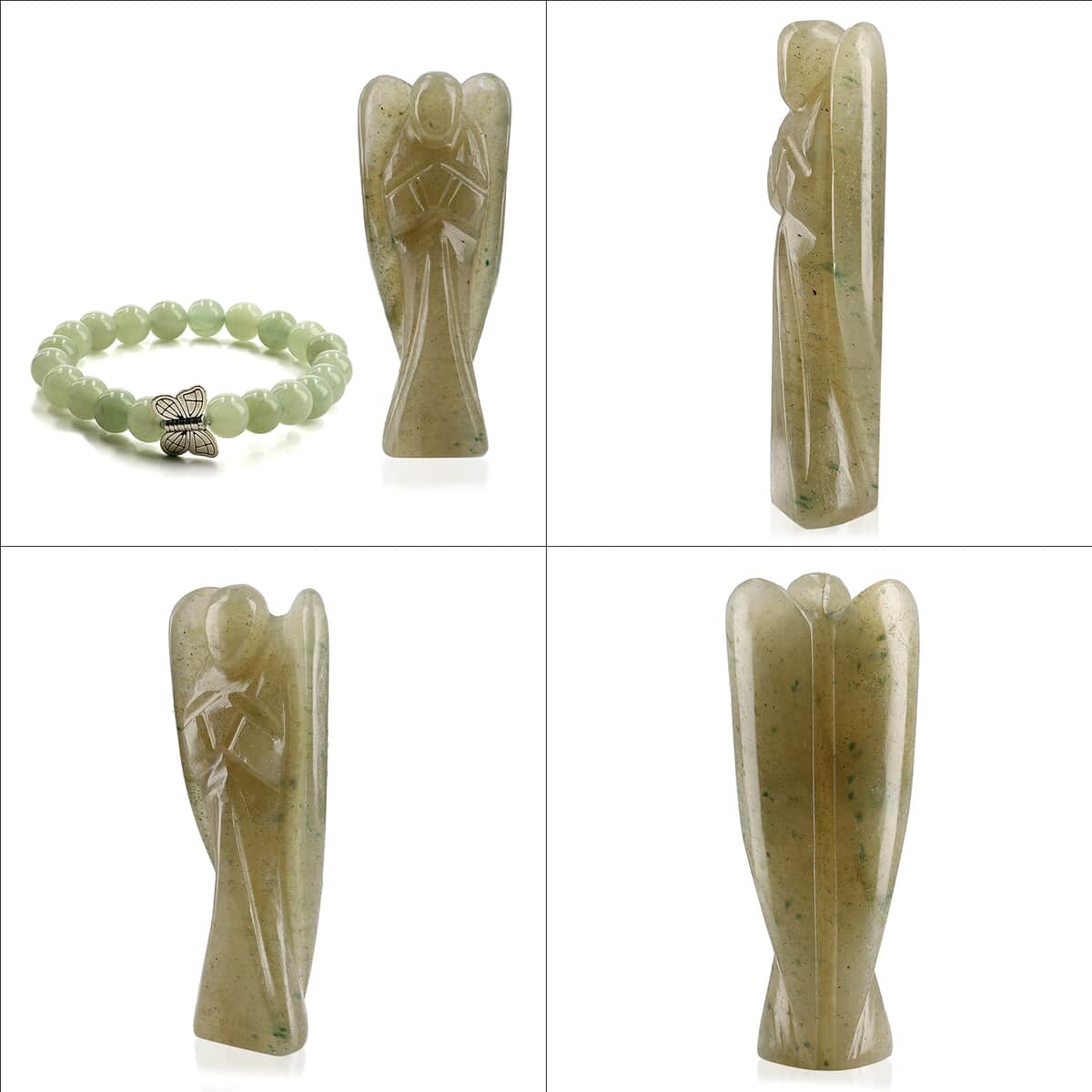 Hand Carved Green Aventurine Guardian Angel with Matching Beaded Stretch Bracelet image number 2