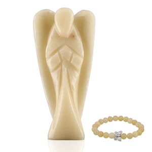 Hand Carved Ivory Aventurine Guardian Angel with Matching Beaded Stretch Bracelet