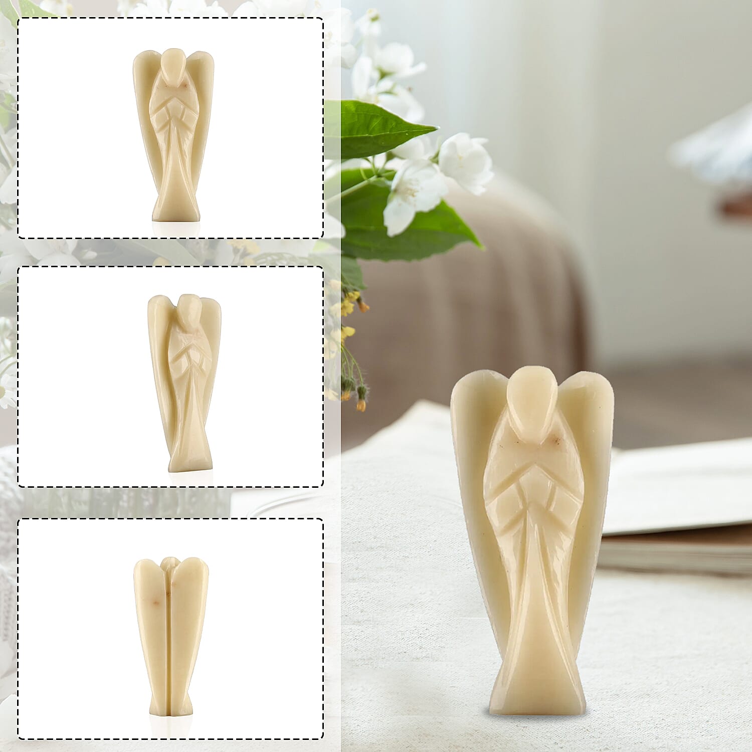 Hand Carved Ivory Aventurine Guardian Angel with Matching Beaded Stretch Bracelet