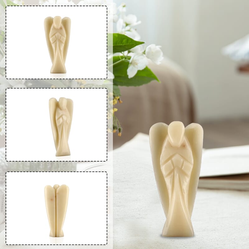 Hand Carved Ivory Aventurine Guardian Angel with Matching Beaded Stretch Bracelet