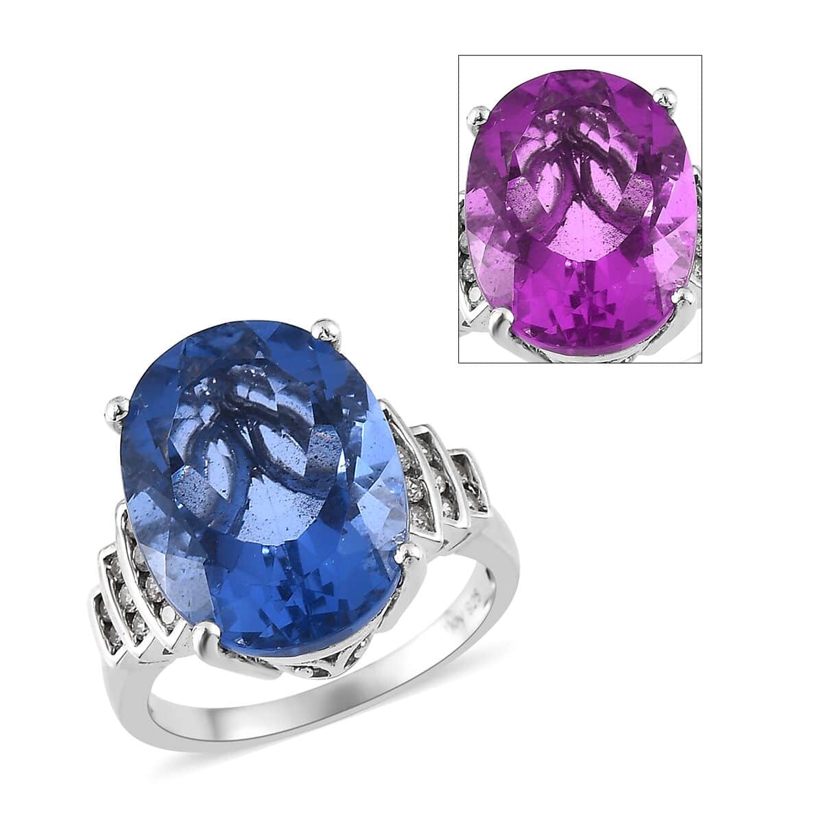 Color Change Fluorite and White Zircon Ring in Platinum Over Sterling Silver 11.00 ctw image number 0