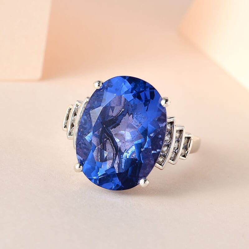 Color Change Fluorite and White Zircon Ring in Platinum Over Sterling Silver (Size 10.0) 11.00 ctw