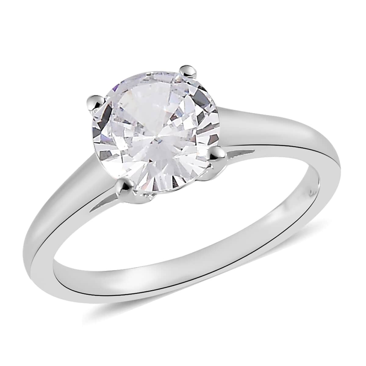 Simulated Diamond Solitaire Ring in Sterling Silver (Size 7.0) 2.10 ctw image number 0