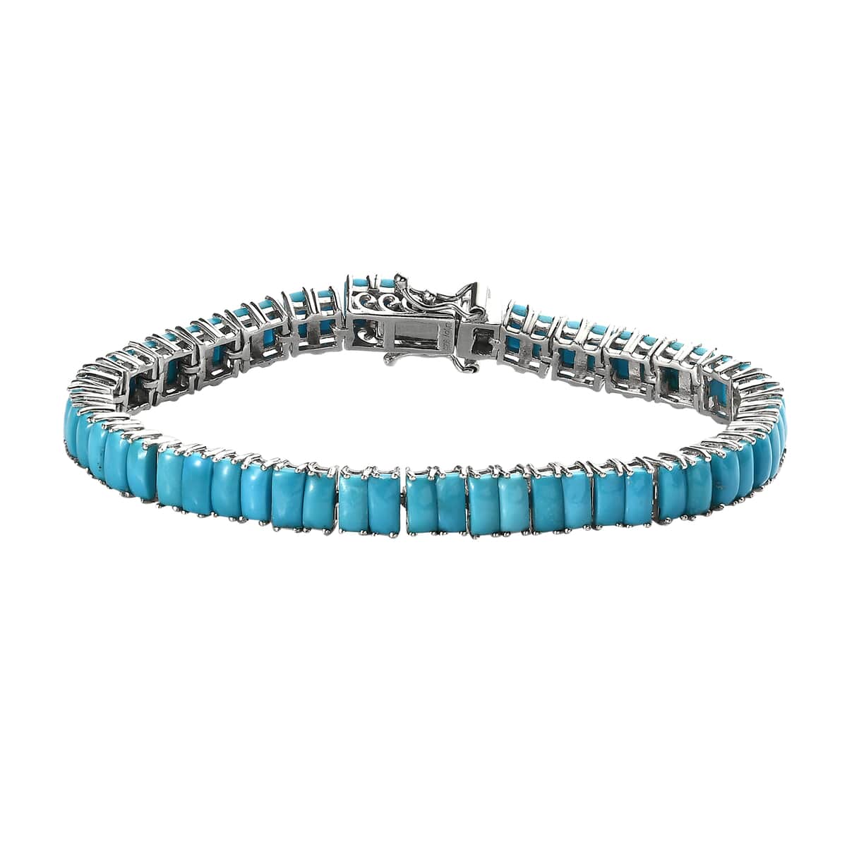 Premium Sleeping Beauty Turquoise Tennis Bracelet in Platinum Over Sterling Silver (6.50 In) 15.50 ctw image number 0