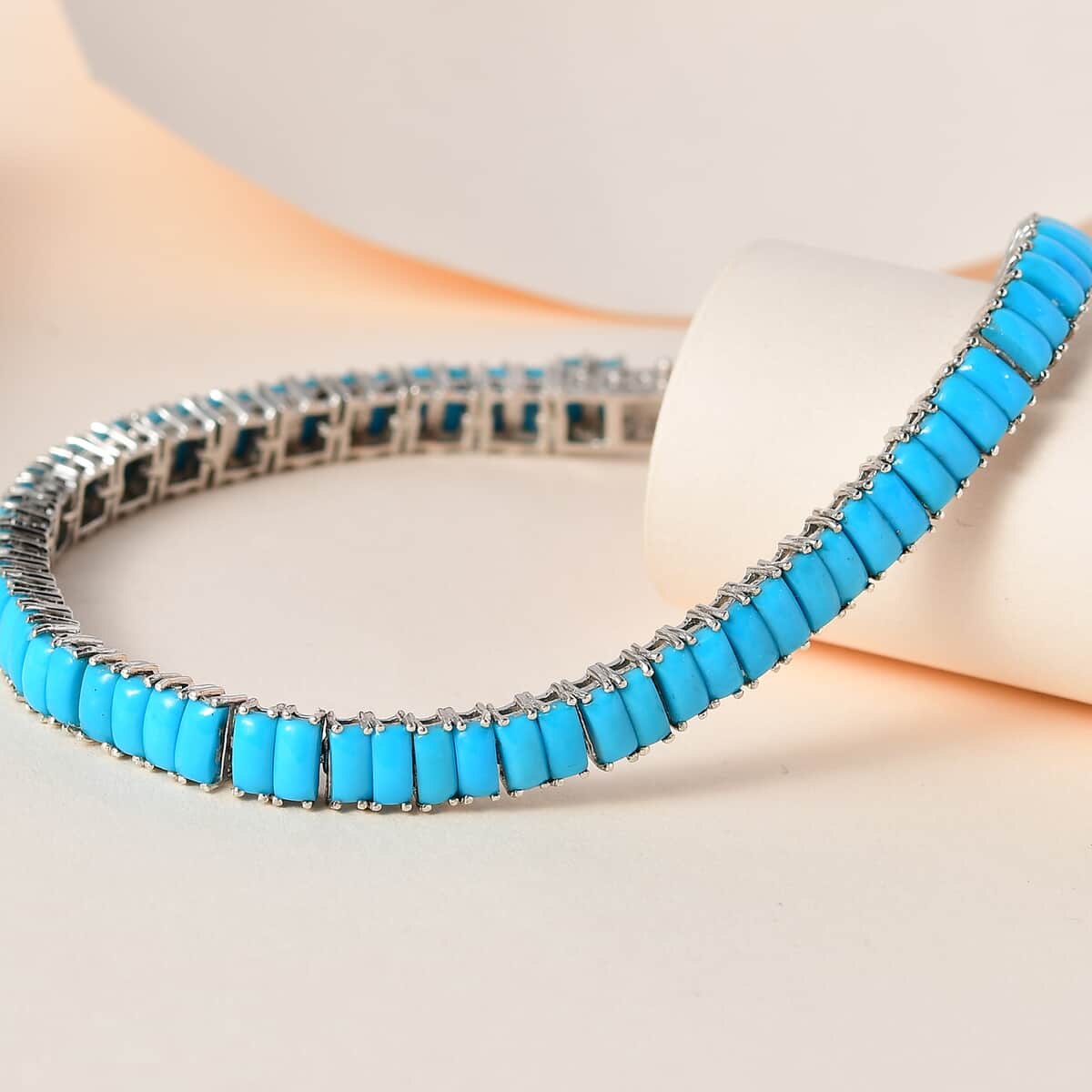 Premium Sleeping Beauty Turquoise Tennis Bracelet in Platinum Over Sterling Silver (6.50 In) 15.50 ctw image number 1