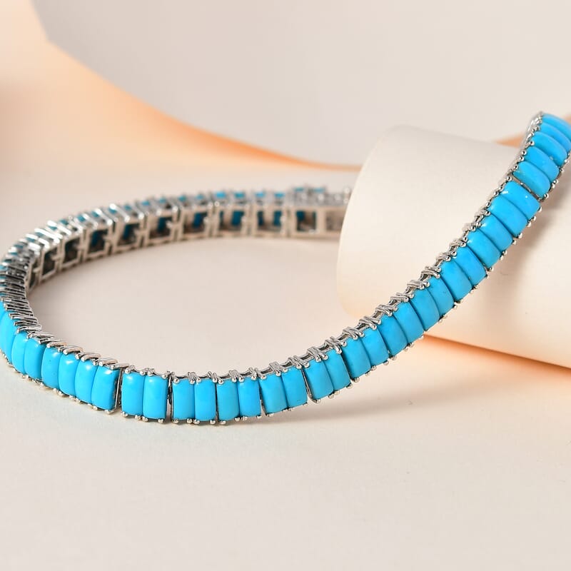 Premium Sleeping Beauty Turquoise Tennis Bracelet in Platinum Over Sterling Silver (6.50 In) 15.50 ctw