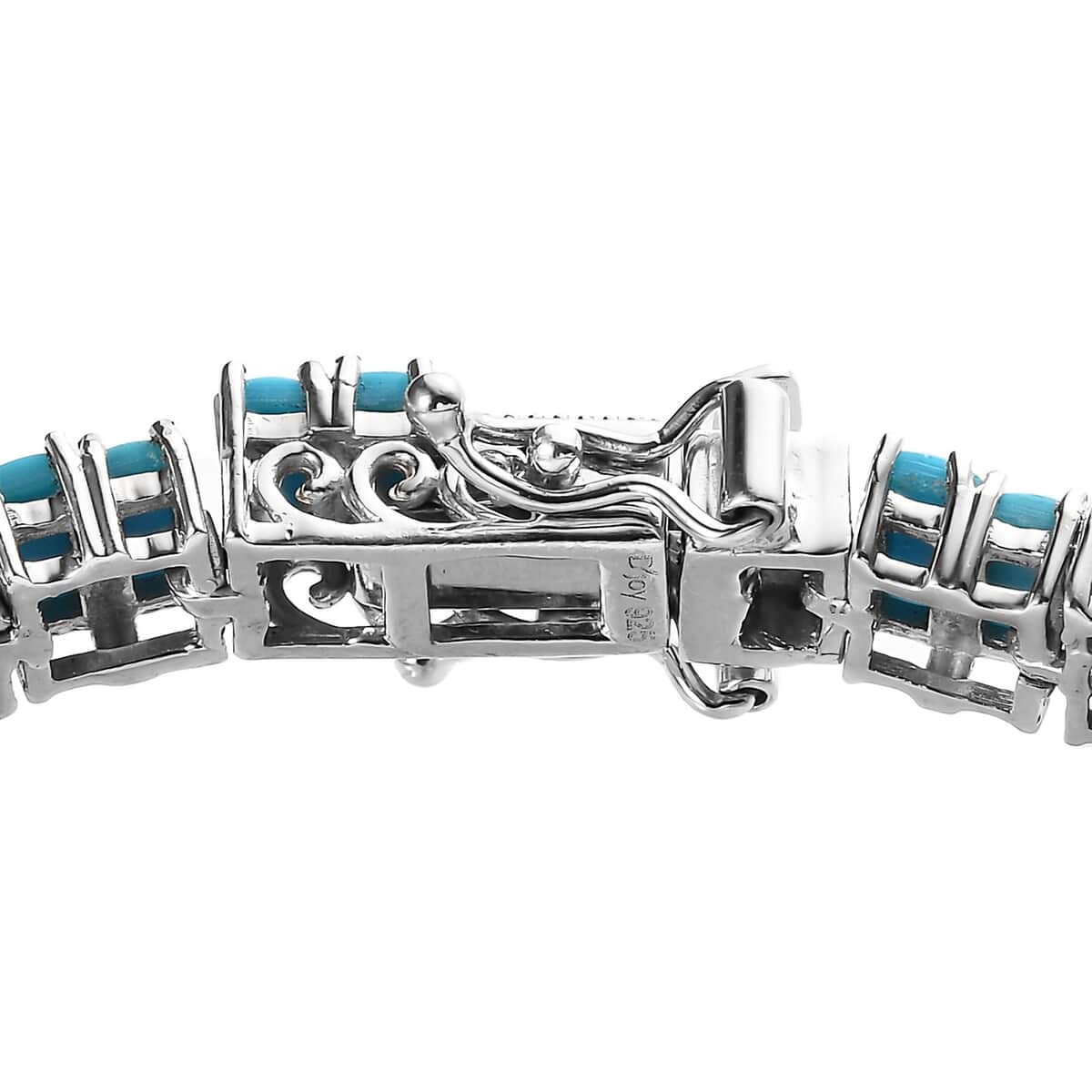 Premium Sleeping Beauty Turquoise Tennis Bracelet in Platinum Over Sterling Silver (6.50 In) 15.50 ctw image number 3