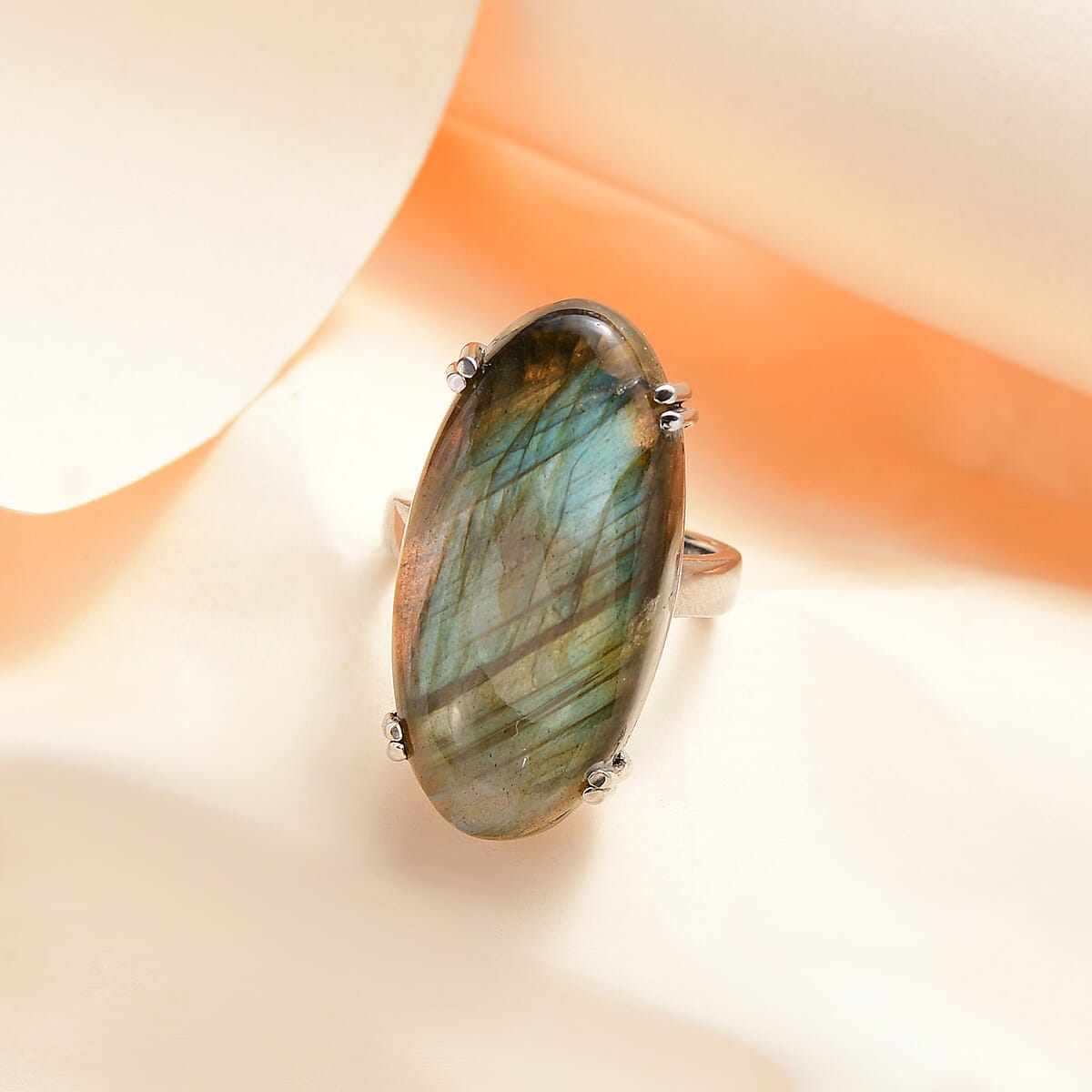 Malagasy Labradorite Solitaire Ring in Stainless Steel (Size 10.0) 29.65 ctw image number 1