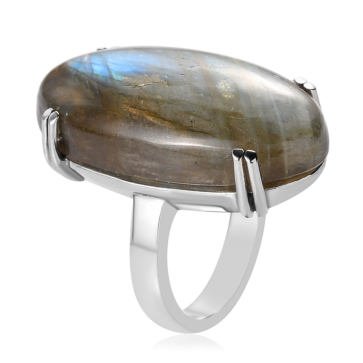 Malagasy Labradorite Solitaire Ring in Stainless Steel (Size 10.0) 29.65 ctw image number 3