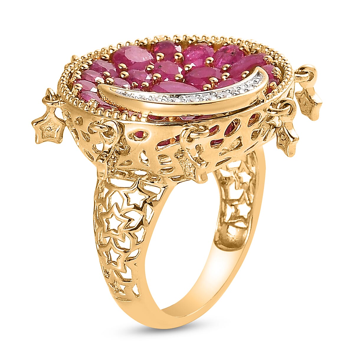 GP Celestial Dreams Collection Niassa Ruby (FF) and Moissanite Moon Star Ring in Vermeil Yellow Gold Over Sterling Silver (Size 10.0) 5.40 ctw image number 3