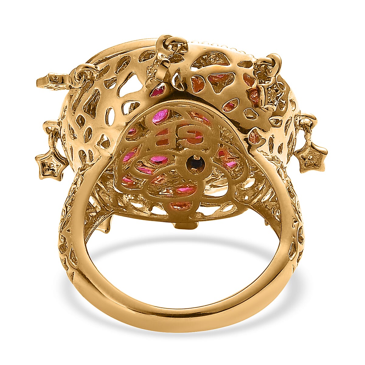 GP Celestial Dreams Collection Niassa Ruby (FF) and Moissanite Moon Star Ring in Vermeil Yellow Gold Over Sterling Silver (Size 10.0) 5.40 ctw image number 4