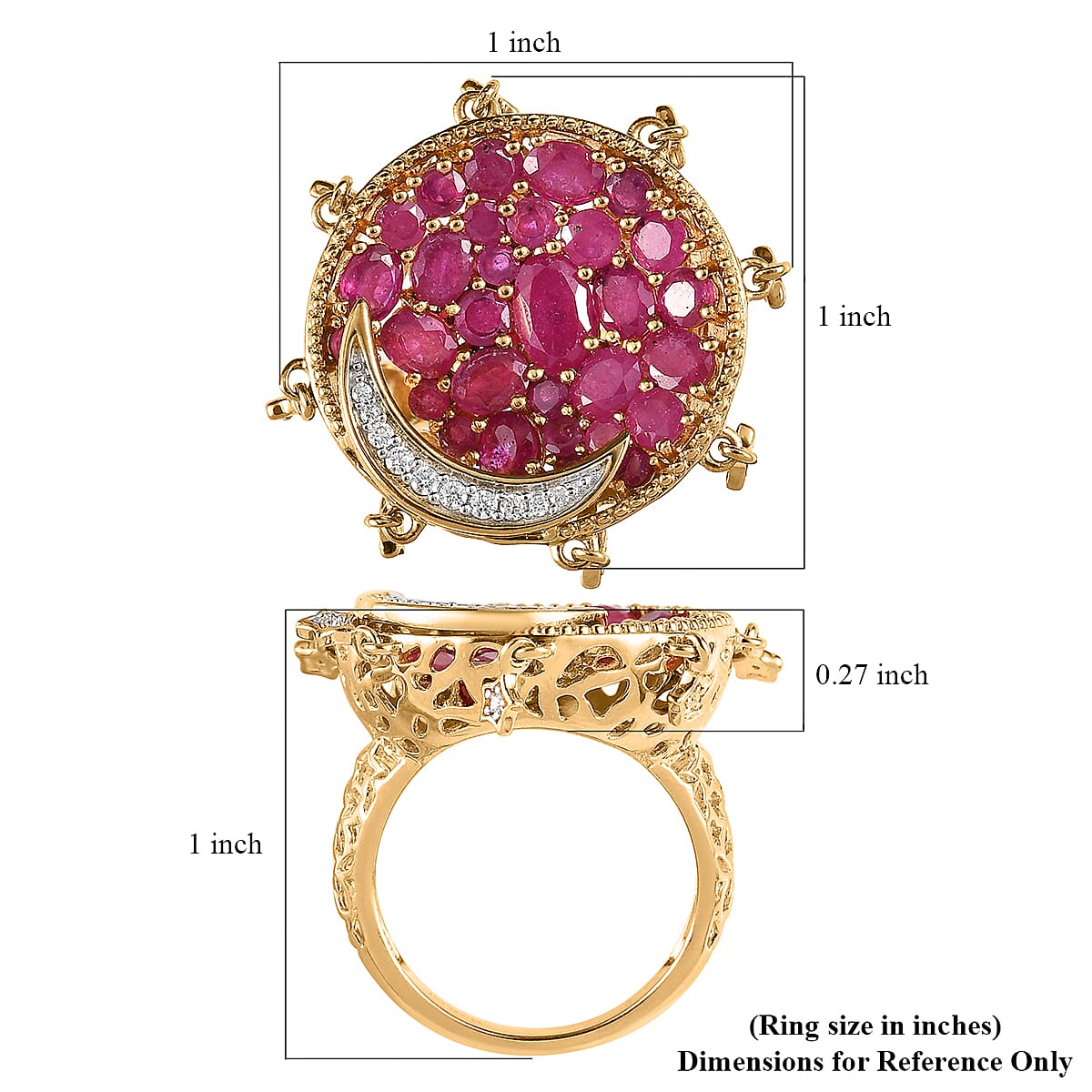 GP Celestial Dreams Collection Niassa Ruby (FF) and Moissanite Moon Star Ring in Vermeil Yellow Gold Over Sterling Silver (Size 10.0) 5.40 ctw image number 5