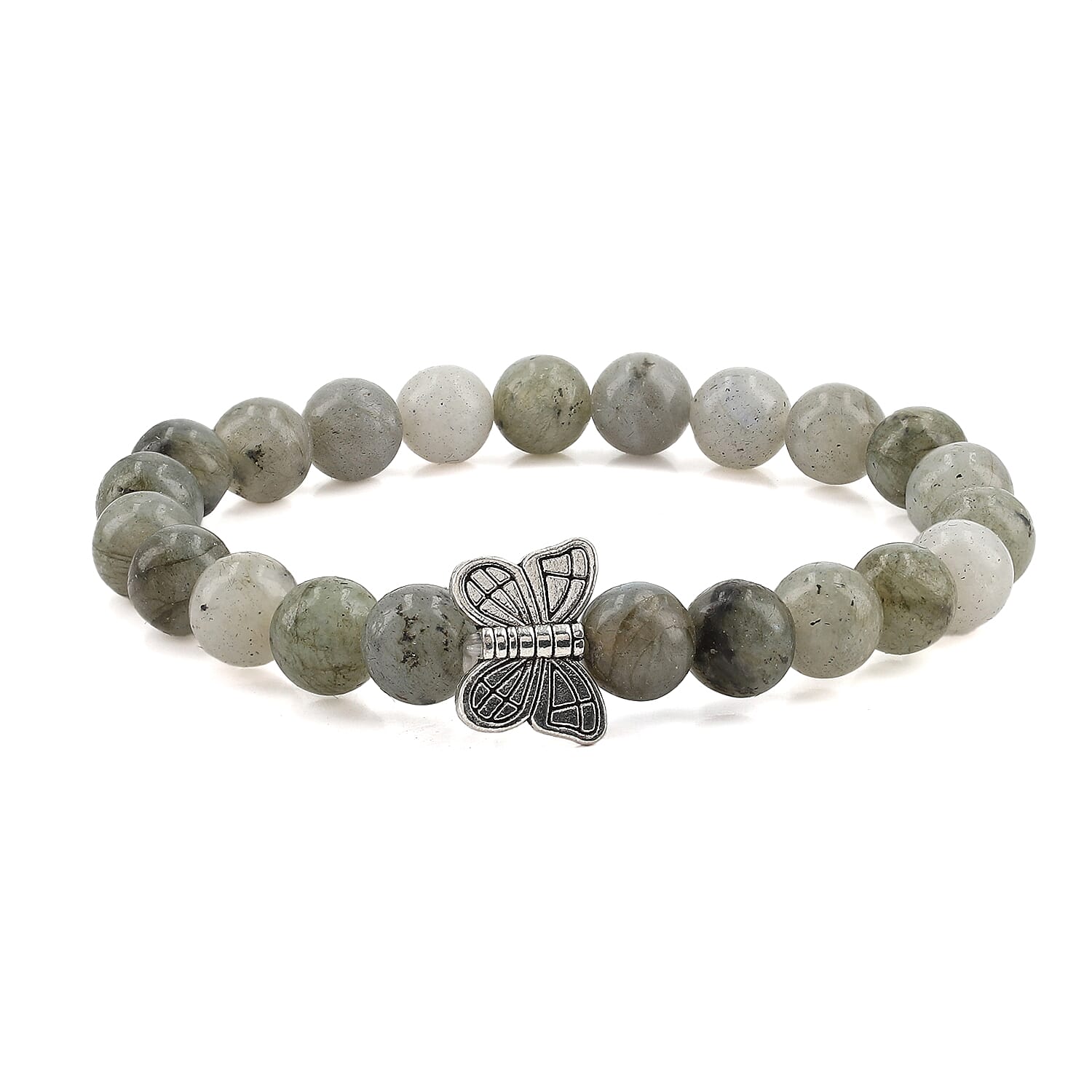 Hand Carved Labradorite Guardian Angel with Matching Beaded Stretch Bracelet