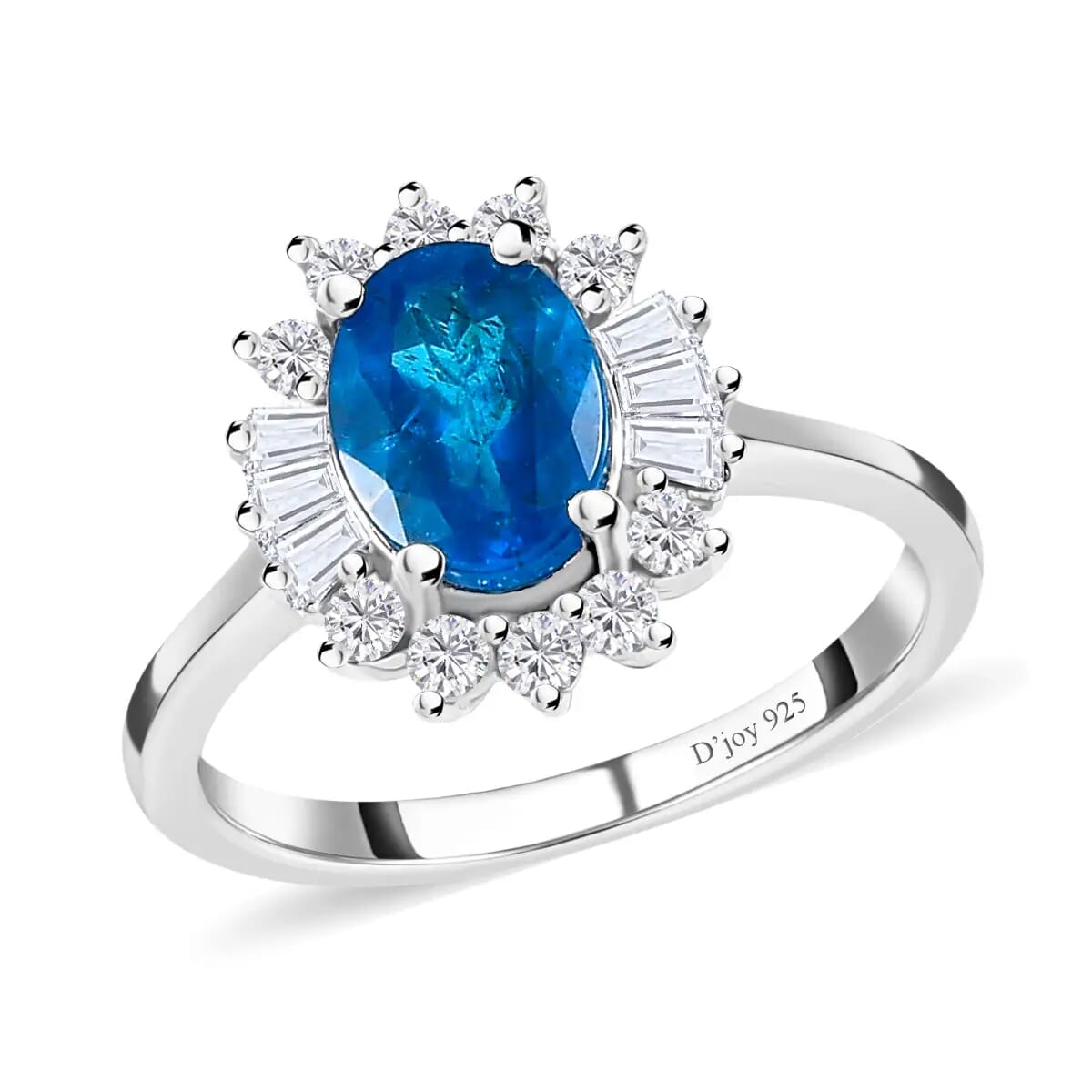 Malgache Neon Apatite and White Zircon Halo Ring in Platinum Over Sterling Silver 1.75 ctw image number 0