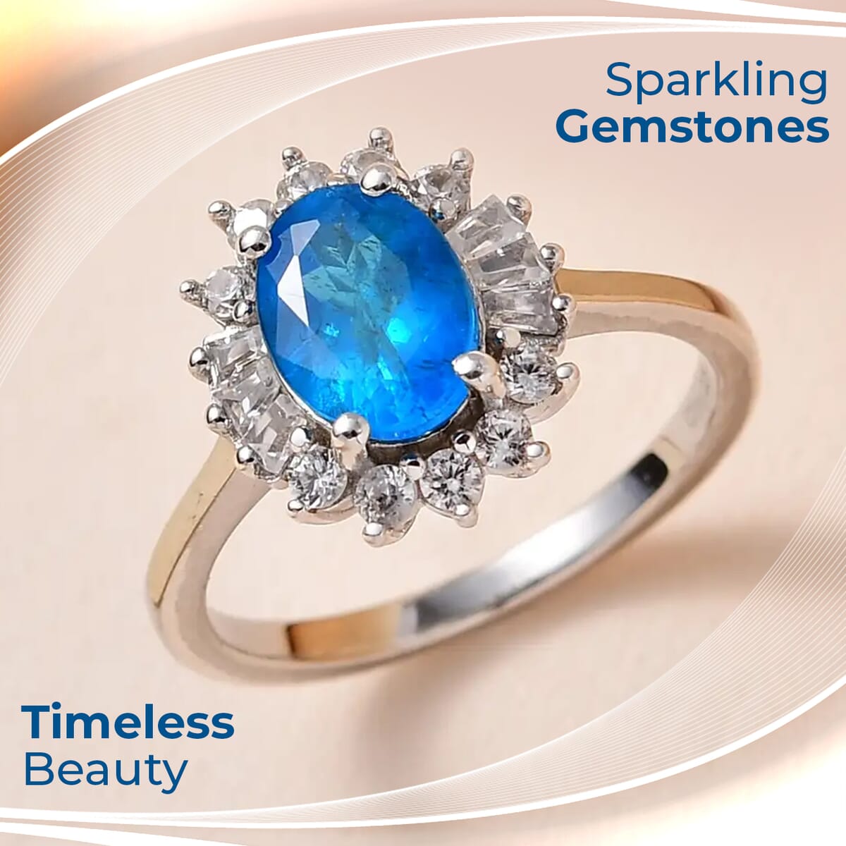 Malgache Neon Apatite and White Zircon Halo Ring in Platinum Over Sterling Silver 1.75 ctw image number 1