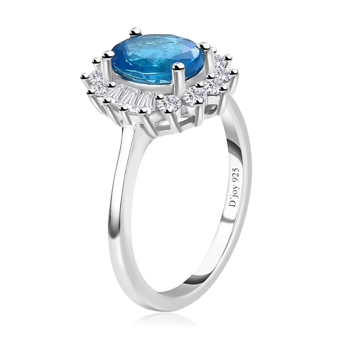 Malgache Neon Apatite and White Zircon Halo Ring in Platinum Over Sterling Silver 1.75 ctw image number 3