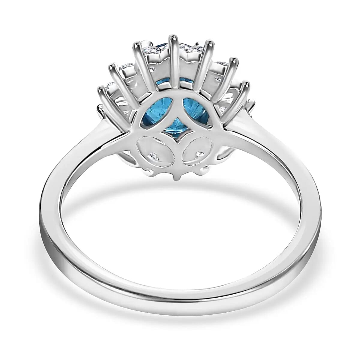 Malgache Neon Apatite Ring , Neon Apatite Halo Ring , White Zircon Accent Ring ,Platinum Over Sterling Silver Ring 1.75 ctw